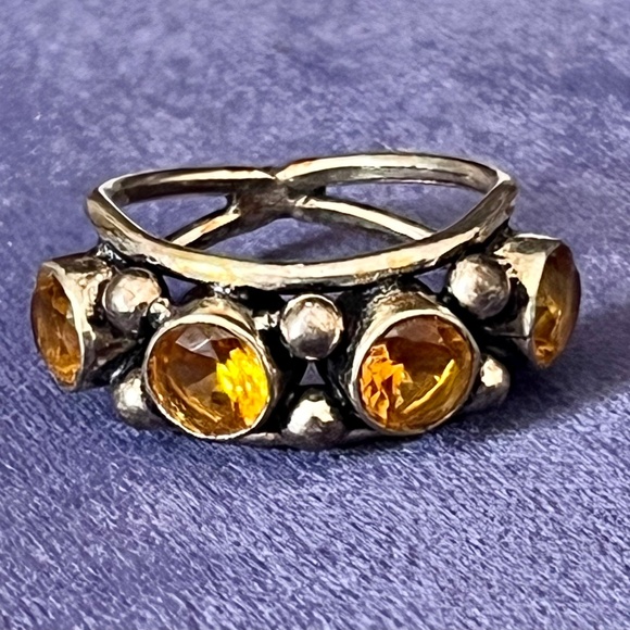 Sterling Silver Ring with Four Yellow Stones - Picture 1 of 10